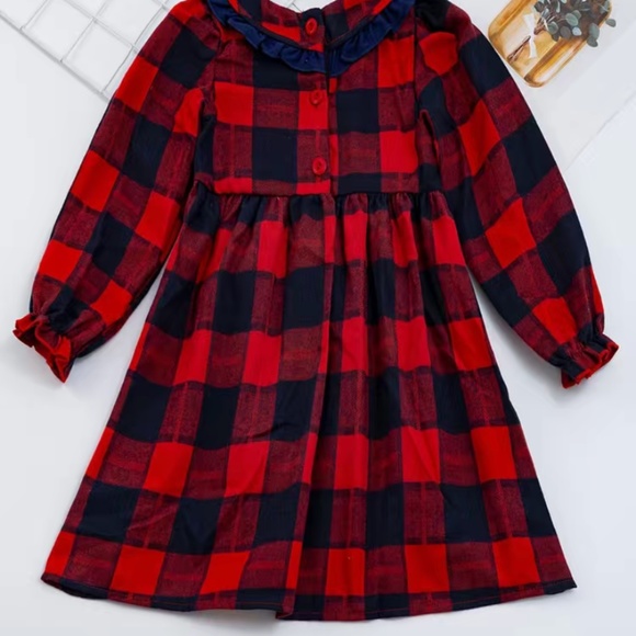 Sweet smocked red and black plaid Christmas tree dress - Picture 5 of 8